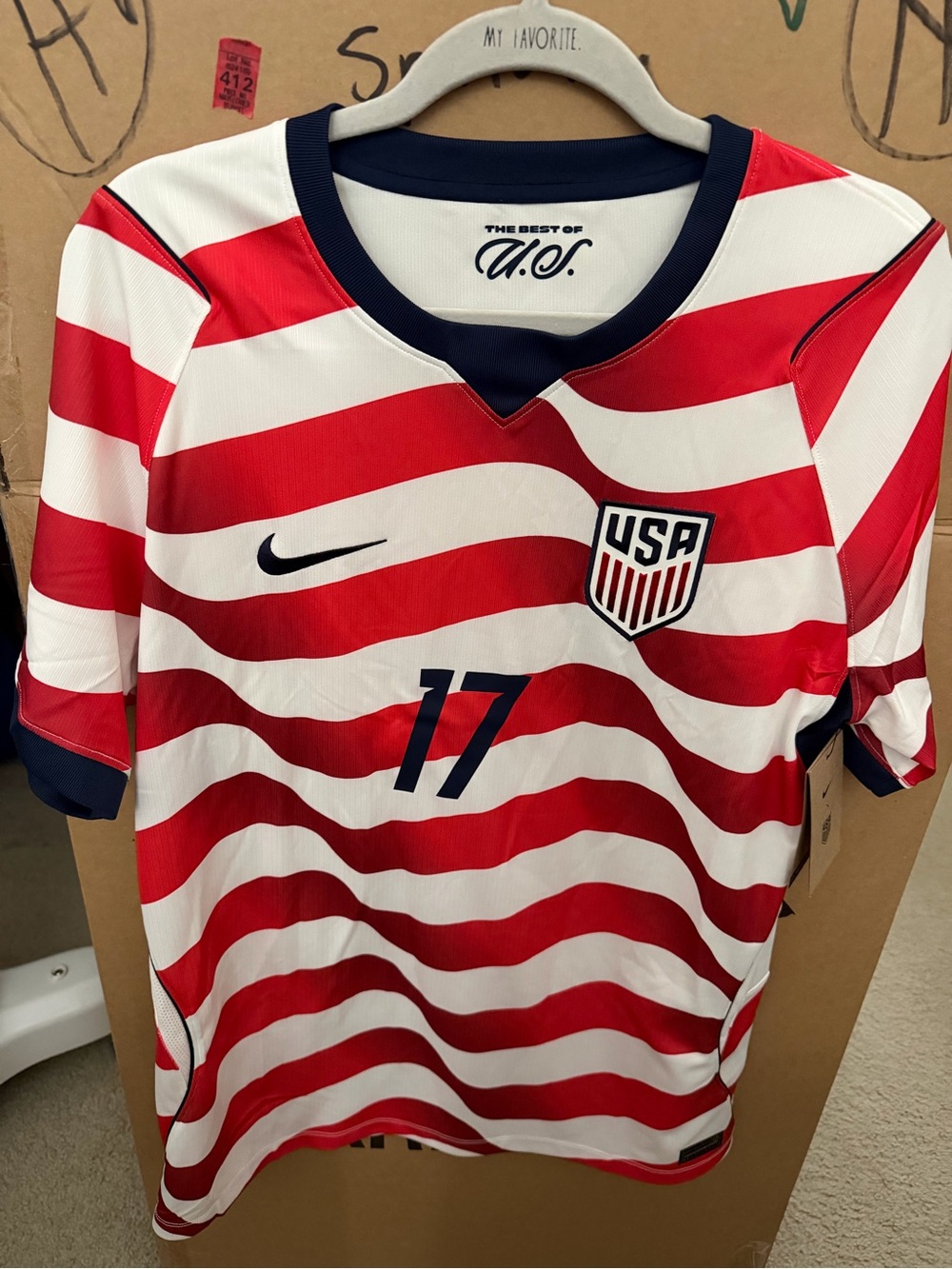 Nike USA Red & White Soccer Jersey with Navy Details - #17
